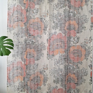 rideau floral blanc cassé simple vintage//rideau rétro translucide//rideaux transparents Mid-Century//maison rétro scandinave des années 60