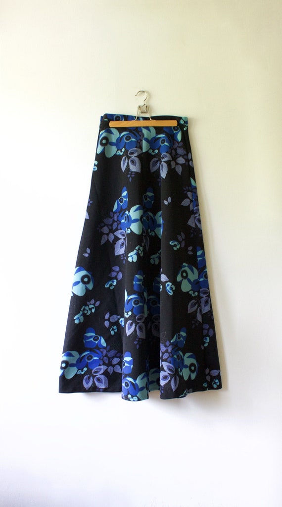 Vintage Black Blue Floral Maxi Skirt // Boho A-line Long Skirt - Etsy