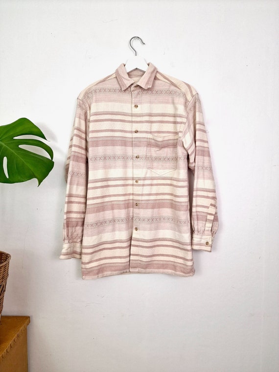 Vintage Men's Pale Pink Striped Button Up Shirt /… - image 1