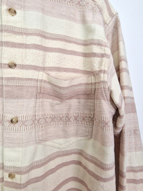 Vintage Men's Pale Pink Striped Button Up Shirt /… - image 3