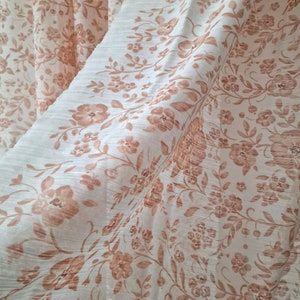 Vintage Set of 2 White Apricot Pink Floral Translucent Curtains // Sheer Curtains // Flower Print See-Through Curtains