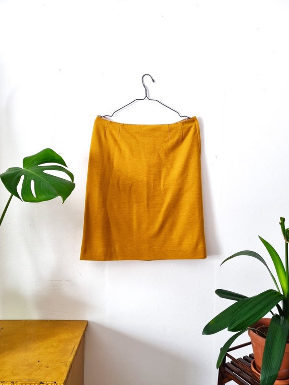 Vintage Women's Mustard Yellow Wool Skirt // Must… - image 1