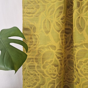 Vintage Green Yellow Floral Retro Curtain // Retro Panel // Midcentury Curtain // Scandinavian Retro Home Decor // 60s 70s Home