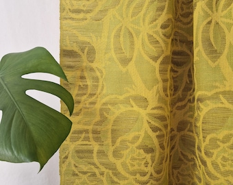 Vintage Green Yellow Floral Retro Curtain // Retro Panel // Midcentury Curtain // Scandinavian Retro Home Decor // 60s 70s Home