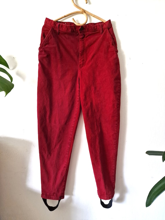 Vintage Women's Red Stirrup Pants // Foot Strap Jeans… Gem