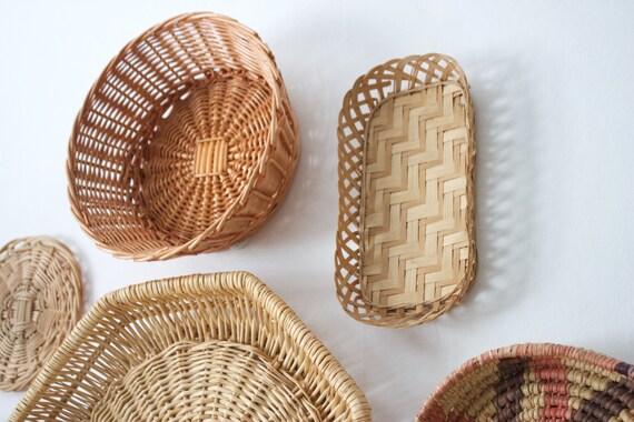 Vintage Set Of 7 Woven Wicker Basket Wall Art