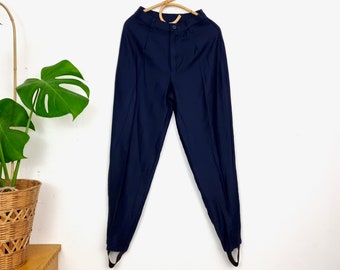 Pantalones de estribo azul marino vintage para mujer // Pantalones con tiras para el pie // XS C43 W24 L28 // Mix Vaate Oy Hecho en Finlandia // Ropa de los años 80 y 90