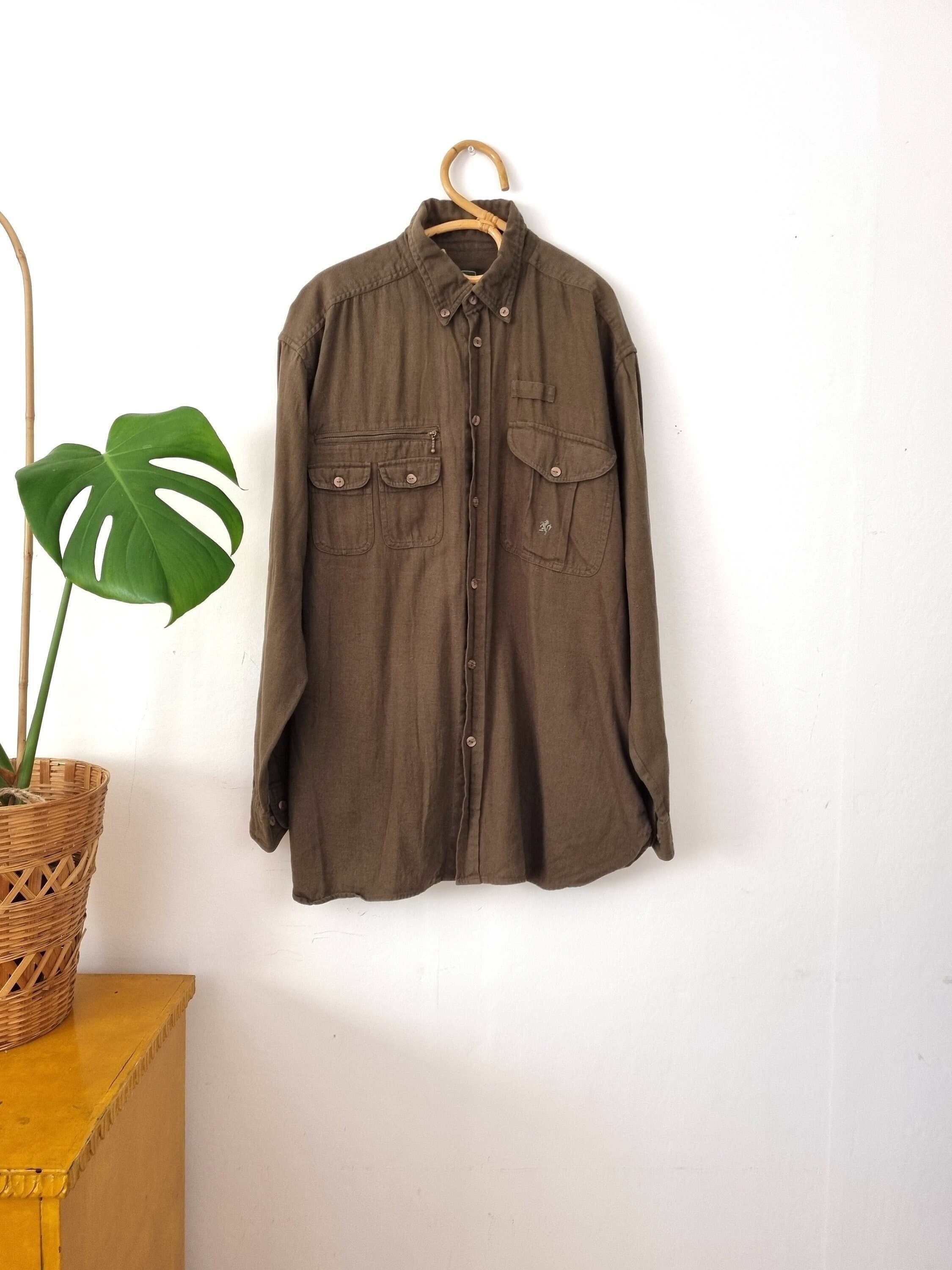 Vintage Men's Army Green Button up Shirt // Long Sleeve Etsy