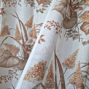 Vintage Set of 2 White Floral Leafy Print Curtains // Flower Print Panels // Scandinavian Retro Home Decor // 60s 70s Home