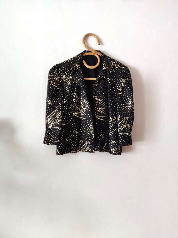 Vintage Women's Black Gold Short Blazer // Lightw… - image 2