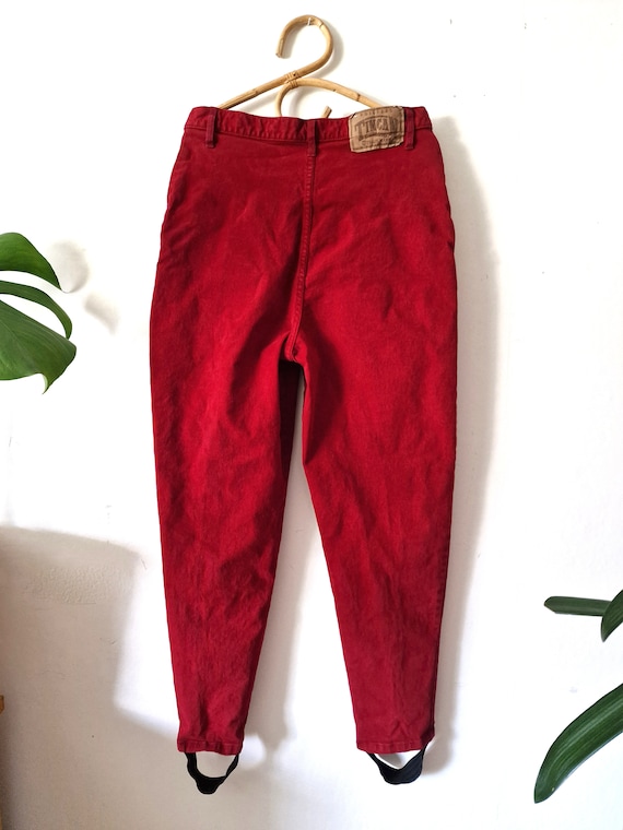 Vintage Women's Red Stirrup Pants // Foot Strap Jeans… Gem