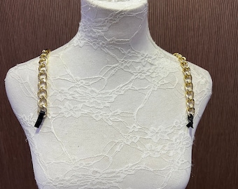 Bretelles De Soutien-Gorge Décoratives Réglables - Cuir Noir Et Chaîne Argentée, Taille Unique, Marque & Other Stories