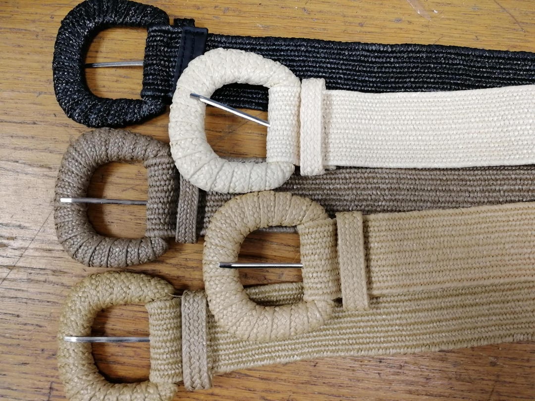 4 Pcs Elastic Raffia Woven Belt Boho Rattan Buckle Stretch Straw Wide Waist Belt 3 Pack Women Straw Woven Elastic Belts Wide Stretch Raffia  main image 4