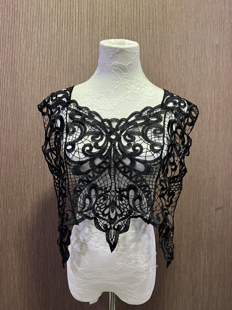 Black Lace Ribbon with heavy embroidered detail scalloped edge lace - 70mm  wide (sold by the Meter)