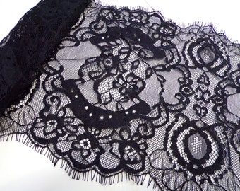 Fine and Delicate Lace, Black or White Eyelash Lace Trim, 20cm wide, eyelash lace