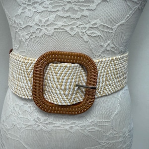 Elegant Tan or Cream Raffia Straw Statement Belts Tan Belt Straw Women Buckle Khaki Belt Beige Summer Belt  main image 3