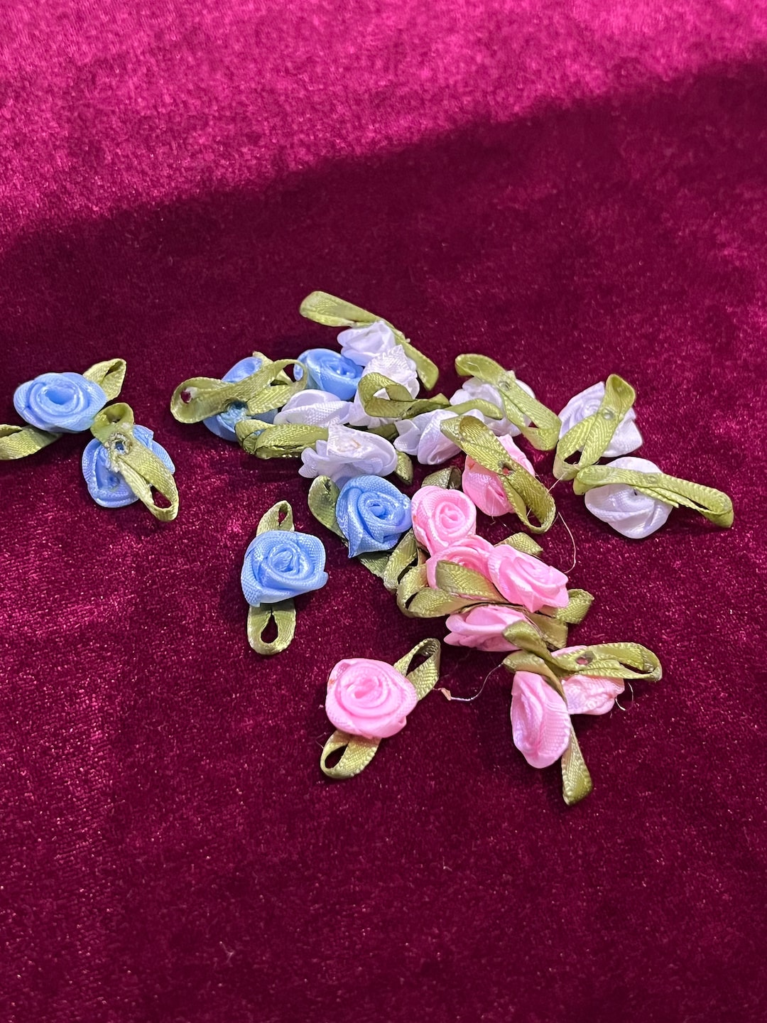 Satin Ribbon Roses, Sew on Flowers, Pink Roses, Blue Roses, White ...