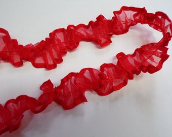 Beautiful Red Ribbon Tape for Sewing, Craft, 3cm wide, gathered organza, frill, red frill, Christmas