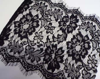 Delicate Black Eyelash Lace Trim 26cm wide, black lace, Sewing, Craft, eyelash lace, fashion lace