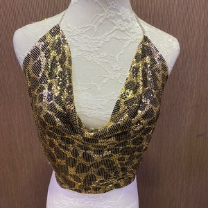Top de strass com estampa de leopardo EXCLUSIVO, top de leopardo, top crop, top de metal, top de cota de malha, top de festa
