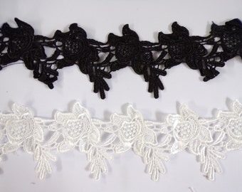 7.5 cm Black or White Guipure Lace Trim, Embroidered Lace, Decorative Trim for lingerie, tops, dresses, Sewing Craft, Dress lace