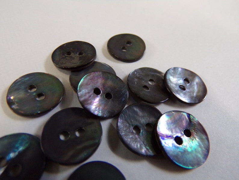 Black Shell Button 13mm Mother of Pearl Buttons, Silver Shell Sewing Buttons, 2-hole ...