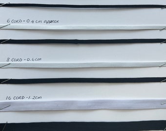 Flat Elasticated Tape, Elastic Tape, Black or White, elastic, garment elastic, Elasticated Tape, elastic, dress making, braided elastic