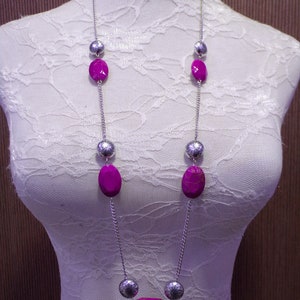 Long Silver Chain Beaded Necklace, Vintage Style Necklace with Beads, Silver Chain, Necklace, Jewellery.