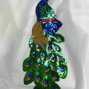 Sequins Peacock, Iron on sequins peacock, Large Sequins Peacock
