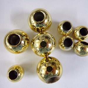 15mm, 20mm, Round Gold Beads, Macrame beads, Jewel beads, Cord stopper, large hole beads, Jewellery, Craft, beads, gold beads, large beads