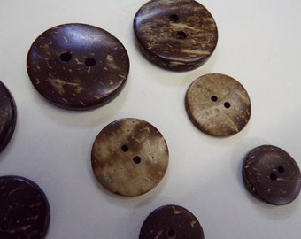 3 sizes - 6pcs Coconut Sewing Buttons 2-hole, Natural Buttons, Knitting Buttons, 34mm, 23mm, 18mm, buttons, brown buttons, coconut buttons