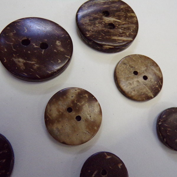 3 sizes - 6pcs Coconut Sewing Buttons 2-hole, Natural Buttons, Knitting Buttons, 34mm, 23mm, 18mm, buttons, brown buttons, coconut buttons