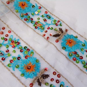 6cm wide Embroidered Lace Trim with Sequins and Beads, Sequins Lace, for Decor, Sewing, Craft
