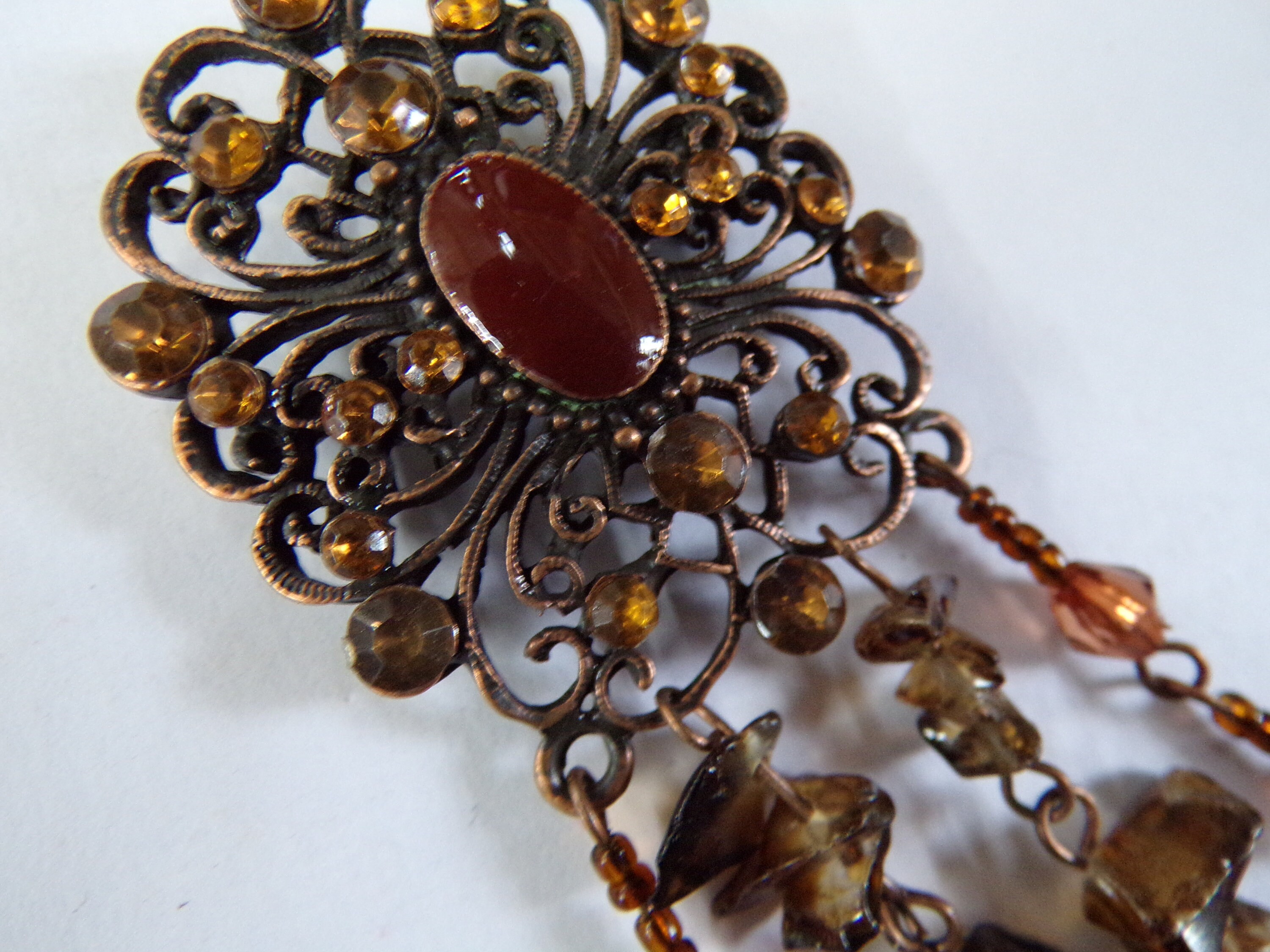 Broche Ancienne En Bronze Avec Cristaux - Style Géométrique Et Vintage - Parfaite Pour Customiser Un Vêtement