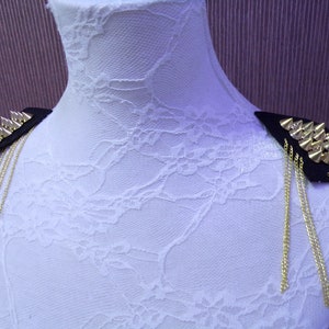1 pair - Epaulettes with studs and chains in Gold sold as a pair, stud patch, shoulder patch, biker patch