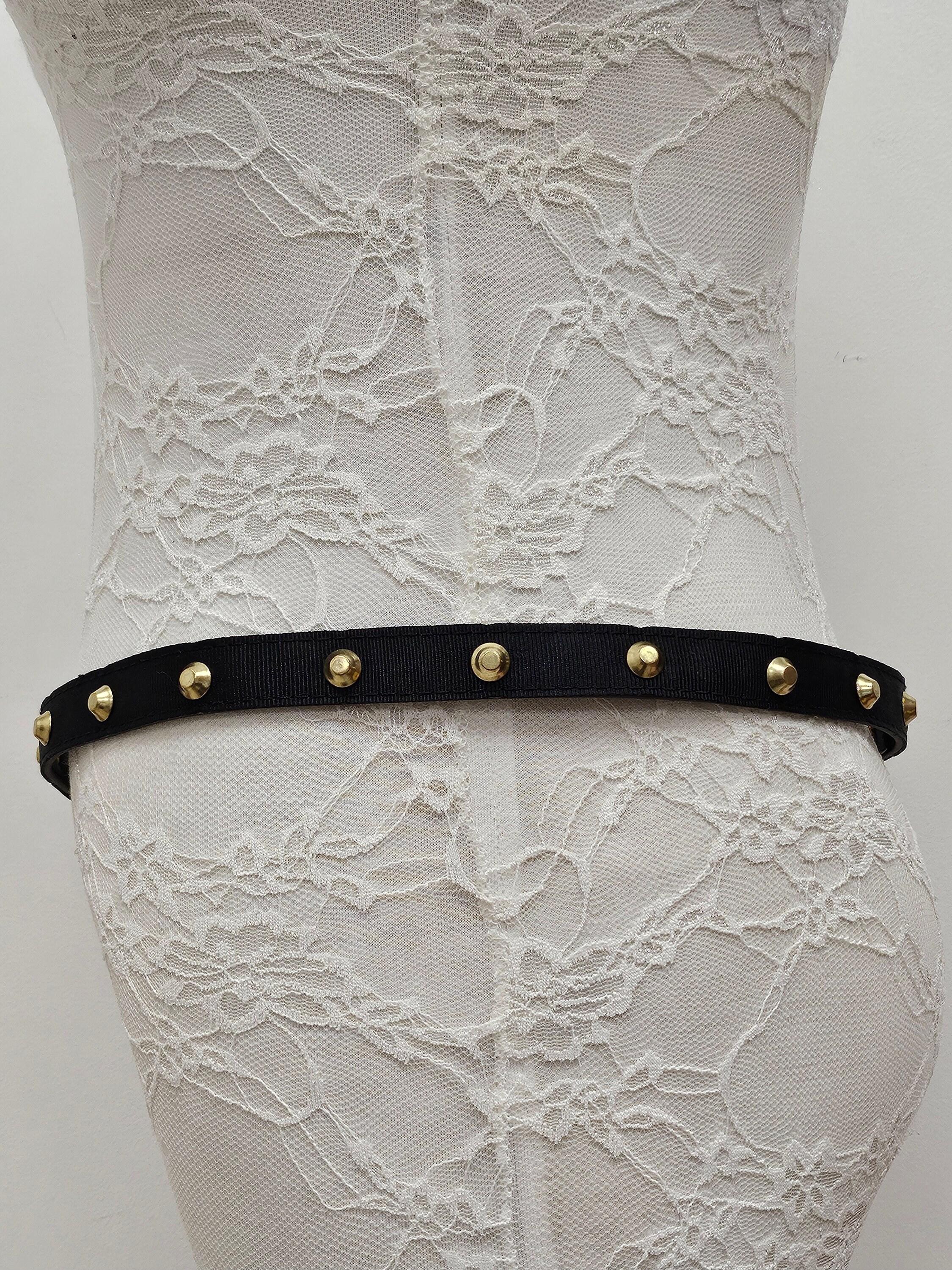 Studded Belt, Black Belt, Gold Studs, Punk Aesthetic, Snap