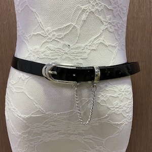 CB Women's Elegant Skinny Patent Leather Belts Waistband Slim Waist Belt  With Twist To Convert Gold Color Alloy Buckle