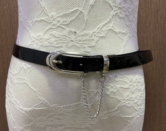Patent belt. 2cm belt, belts, chain belt, black belt, skinny belt.
