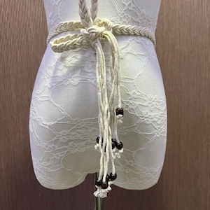 Cotton Braided Rope Belt with Beads, Braided Rope Belt, Rope Belt, Boho Belt, Cream Braided Belt, Tassel Belt, braided thin tassel belt