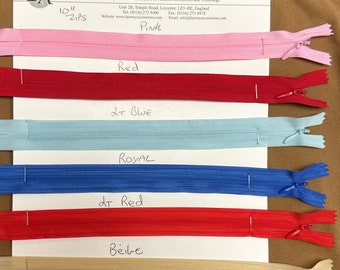 invisible zips, coloured zips, dress zips, cc4 zippers, concealed zips, 10” zips, 25cm zips