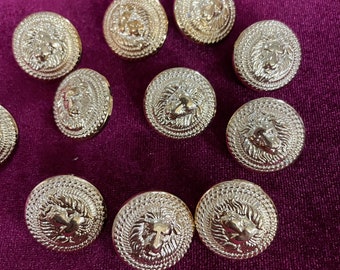 6pcs, 34L-21mm Gold buttons, Gold "Lion" Shank Buttons, lion head buttons, lion button, gold buttons, lion head shank buttons, gold buttons