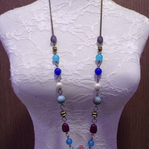 Long Silver Chain Beaded Necklace, Boho Style Necklace, Necklace, Chain, Beads Necklace, Jewellery.