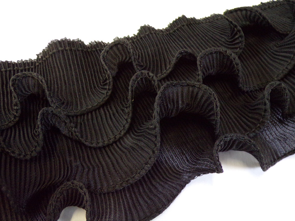 White or Black, Pleated Ruffle Trim, 10cm Wide, Decor Trim, Chiffon ...