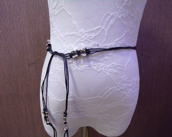 Ceinture en corde fine Pu avec perles argentées à nouer, ceinture, ceinture boho, ceinture à nouer, ceinture à perles