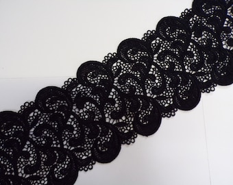 Vintage Style Black Cotton Lace Trim 13.5cm - heavy weight thick quality, black lace, floral lace, poly lace, fashion lace, couture lace