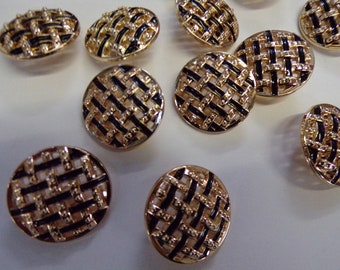 Metal Gold and Black Buttons, Vintage Buttons, Coat Buttons, Perfect for Knitting Sewing, metal gold button, button, gold button.