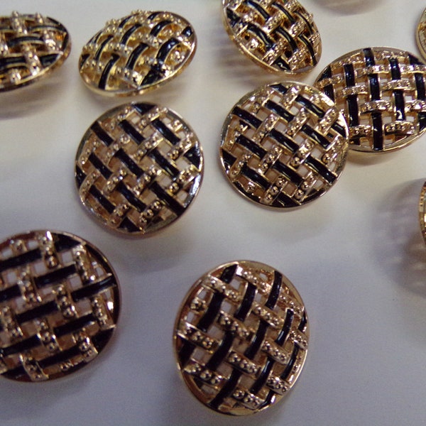 Boutons en métal dorés et noirs, boutons vintage, boutons pour manteaux, parfaits pour tricoter à coudre, bouton en métal doré, bouton, bouton doré.