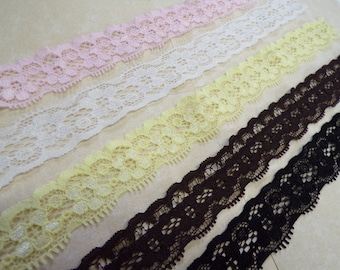2.5 cm wide Stretch Lace Trim in 5 colours, lace, stretch lace, lingerie lace, fashion lace