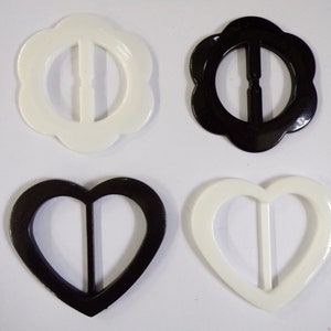 Black White Buckle, 2" Slider Buckle, 40mm 45mm bar, Sewing, Craft, daisy buckle, flower buckle, heart buckle