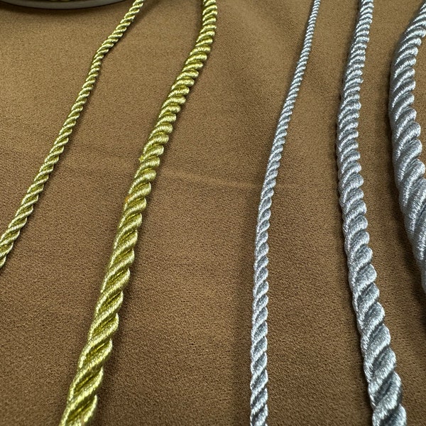 Metallic braid, metallic cord, metallic rope, twisted rope, gold rope, silver rope, braid, drawstring, gold twisted cord, silver cord